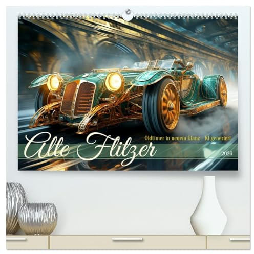 Alte Flitzer (hochwertiger Premium Wandkalender 2026 DIN A2 quer), Kunstdruck in Hochglanz: Oldtimer in neuem Glanz flitzen durch die Straßen - KI generiert (CALVENDO Mobilitaet)