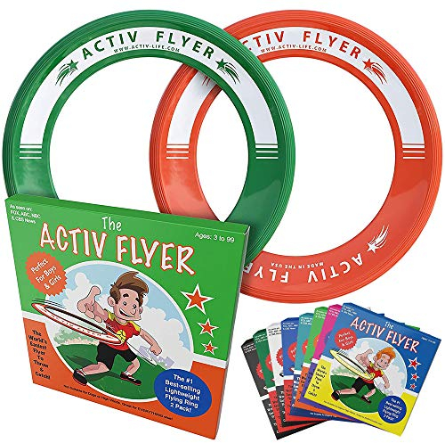 Activ Life The Active Flyer Flying Disc: Aerodynamic Frisbee Rings, Outdoor Toys & Summer Fun Beach Toys for Kids, Boys or Girls of all Ages, The Perfect Outdoor Toy Gift, 2pack, Green/Orange