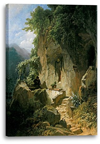 Printed Paintings Leinwand (60x80cm): Carl Spitzweg - Musizierender Einsiedler vor Seiner Felsenk
