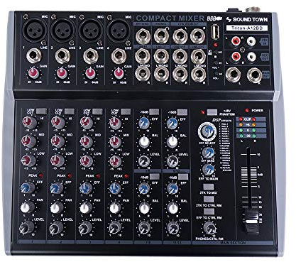 Sound Town Professional 12-Channel Audio Mixer with USB interface, Recording, EQ, Bluetooth, DSP and 48V Phantom (TRITON-A12BD)