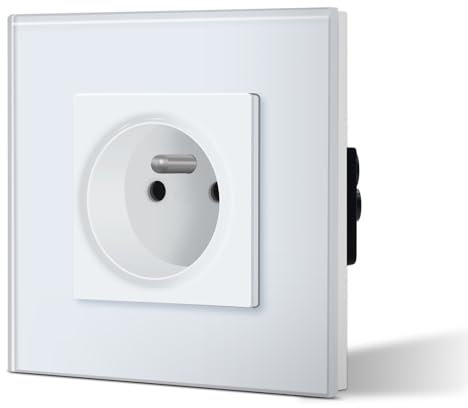 BSEED Prise Murale Prises de courant Alternatif 1 Gang Cadre en Verre Trempé Norme Française 16 Amp 240V 86mm Blanc