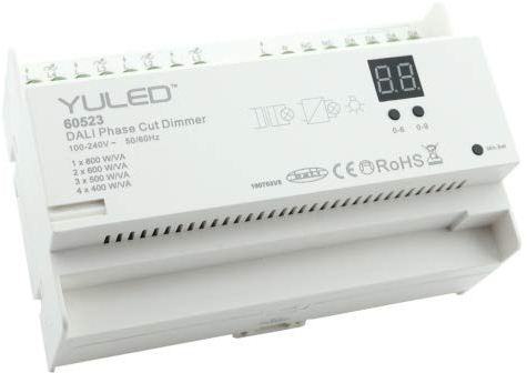 YULED YL-2303AC-DIN DALI 4-Kanal 4x 400W Dimmer - Steuerung von LED Beleuchtung bis zu 4x 400W - 230V Hutschiene - Gewerbliche Beleuchtungssteuerung, Lichtregelung
