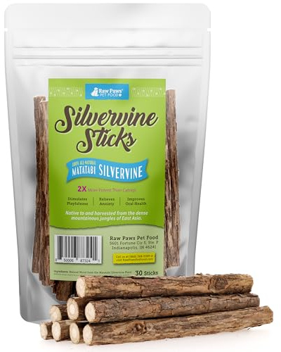 Raw Paws Silvervine Sticks for Cats (30 Pack) - Silvervine Cat Toy for Indoor Cats - Catnip Sticks - Silver Vine Cat Chew Stick
