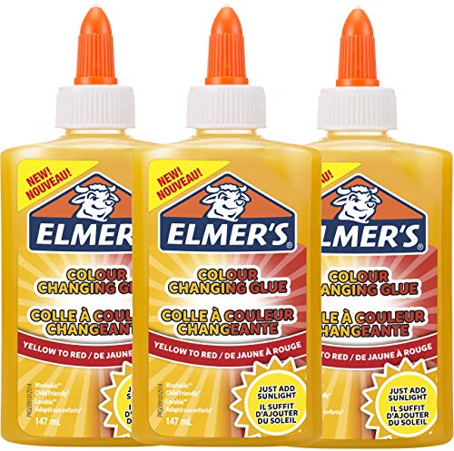 Elmer's Colour Changing PVA Glue | Yellow to Red | 147 ml | Washable and Kid Friendly | Great for Making Slime and Crafting | 3 Count