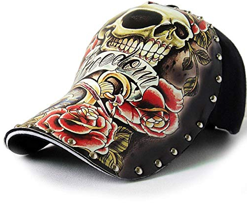 XCLWL Cap Druck Männer Frauen Baseball Cap Schädel Graffiti Niet Hysteresenkappen Punk Hip Hop Hut Rock