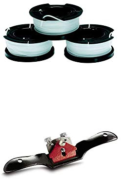 Black+Decker A6485 Fadenspulen (für Trimmer 3er Pack- 3 x 10 m Länge) + Stanley Schabhobel (flacher Boden für konvexe Oberflächen, genaue Eiseneinstellung dank zwei Rändelschrauben)