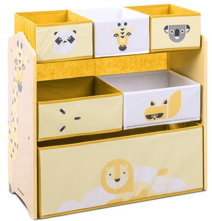 Beeloom - Libreria SWEET SAFER in legno per bambini, 6 cassetti per giocattoli e libri, colore giallo, arredo sicuro e funzionale, ideale per stanza dei bambini