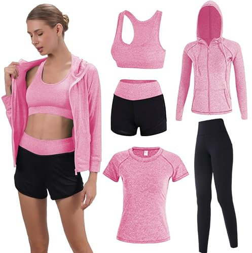 Inmarces 5 Stück Sport Set Damen Sportbekleidung Yoga Set Trainingsanzug Jogging Gym Pilates Sport Outfit Damen Set