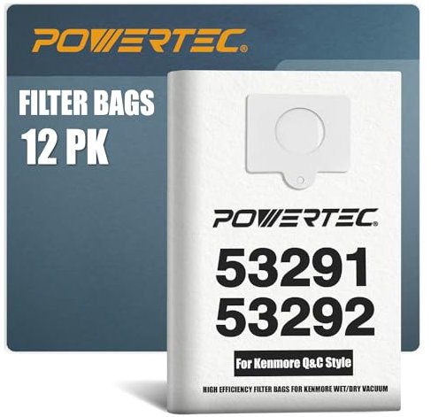 POWERTEC for Kenmore Canister Q & C Style 5055, 50557, 50558, KM48751/ Panasonic Type C-5, C-19 Vacuum Bags, 6-Ply, 12PK (75053-P2)