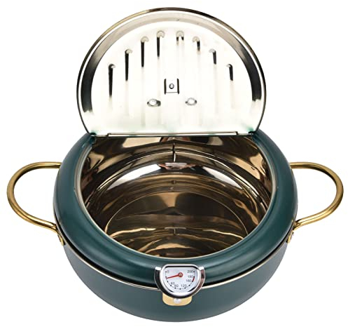Alvinlite Freidora con Control de Temperatura, Olla para freír de Acero Inoxidable Mini freidora para cocinar en la Cocina(24cm-Verde Oscuro)
