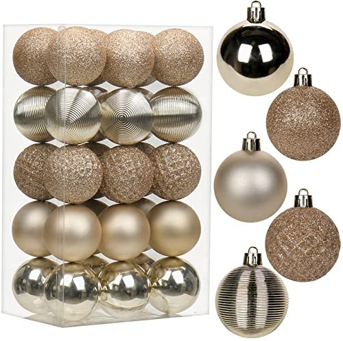 5CM Weihnachtskugeln Ornamente Glitze, 30 PCS bruchsicher Weihnachten Kugeln Gold, Kunststoff Weihnachten Kugeln, Hängen Christbaumkugel fur Weihnachtsbaum Neujahr Ornamente