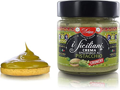 Dolgam I Siciliani Crema Spalmabile al Pistacchio Crunchy Crujiente pistacho crema Crema Corriente de pistacho con pistachos picados, 200 g, libre de aceite de palma, sin gluten