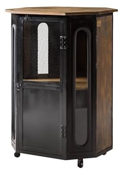 MASSIVMOEBEL24.DE | Railway Vitrine aus Massivholz #430 | aus Mangoholz - braun geölt | 2 Fächer | 120x60x76 cm | massiver Schrank im Industrial-Design