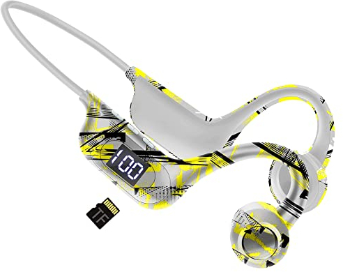 Cuffie Bluetooth a conduzione ossea, a conduzione d'aria, con microfono, auricolari sportivi, display per schede TF con slot per schede di TF per attività all'aperto, corsa, ciclismo, guida, palestra