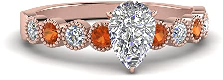 Jewelryonclick Antique Bezel Set Diamond Ring rose gold plated Natural Garnet Pear shape Red color Vintage Rings bezel Setting in Size Z Casual Wear for Gift RGPR-D1166-PEAR-GAR_Z_A