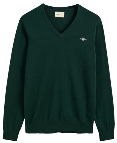 GANT Herren Classic Cotton V-Neck Pullover, Tartan Green, XL