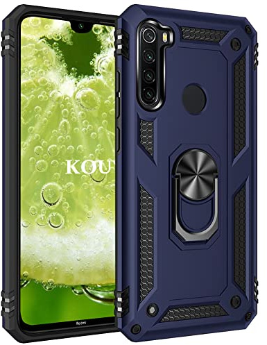 KOUYI Cover per Xiaomi Redmi Note 8T, Custodia Antiurto Grado Militare 360° Girevole Regolabile Ring Armor Bumper TPU Case Magnetica Supporto Silicone Custodie per Xiaomi Redmi Note 8T (Blu)