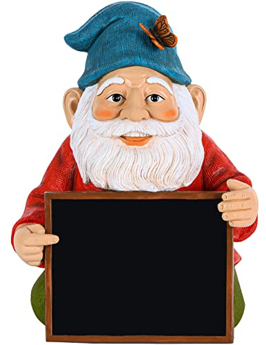 Mood Lab Gartenzwerg mit Kreidetafel Schild – Lustige Zwerg Statue – 21,6 cm hohe Rasenfigur – für Outdoor & Hausdekoration