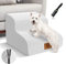 Myiosus Dog Steps for Sofa, High Density Foam Pet Stairs for Bed, 2-Steps Dog Stairs with Non Slip Cover, Washable Dog Ramps Ladder for Dogs and Cats, White