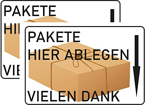 INDIGOS UG - Schilder - 300x200 mm - Schild 2 Stück - Pakete hier ablegen - Aluverbundplatte - für Garage, Hotel, Parkplatz, Schule, Carport, Firma