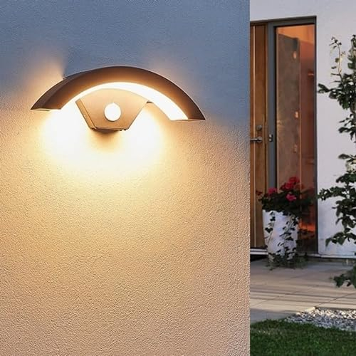 Comely 24W Außenwandleuchte mit Bewegungsmelder, Wasserdicht IP65 LED Wandleuchte Außen Aluminium, Warmweiß 3000K Außenwandleuchte für Garten Terrasse Flur Treppenhaus, Schwarz