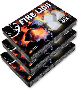 FIRE LION Grillanzünder Anzündwürfel Kohle- BBQ- Ofen- Kamin- Anzünder, 3 Packungen (144 Würfel)