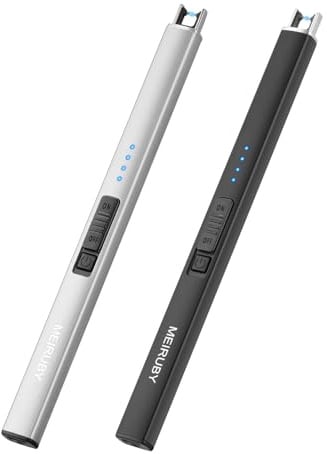 MEIRUBY 2 Stück stabfeuerzeug, feuerzeug elektrisch Geschenke für Frauen, Mütter, Einweihungspartys, Geburtstage, USB-Lichtbogen-aufladbarer, windfester, Langer Anzünder für Kerzen und BBQ