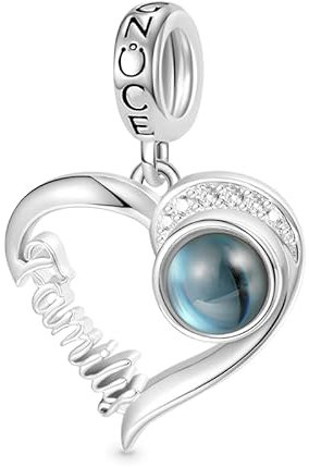 GNOCE Charm Anhänger Projektion Personalisierter Foto Anhänger Herz Bead für Charm Armband Schmuck Geschenk für Damen Herren (Family)