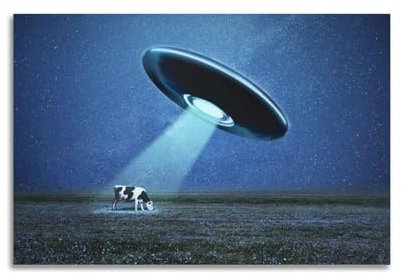 AZTU Ufo-Poster absorbierende Kuh, dekorative Leinwand, Familienschlafzimmer, Kunstwerk, Bild, Gemälde, 50 x 75 cm