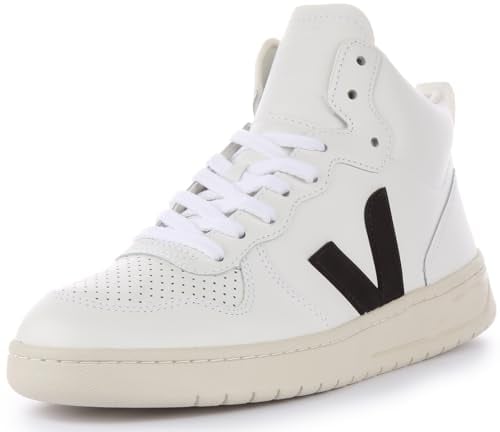Veja V-15 Leder Damen Schnürschuhe Sneaker Stylischer Komfort für Frauen, Weiß, Schwarz, 39 EU