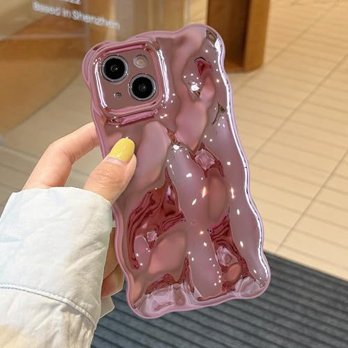 XIZYO Solid Color Wavy Bubble Case for iPhone 15 Plus, Pink | Cute Curly Wave Frame, Aesthetic Curvy Design, Full Camera Protection, Soft TPU Silicone,Shockproof Anti-Yellow,Girly Style