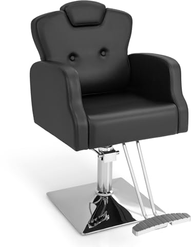 RELAX4LIFE Friseurstuhl, Friseursessel mit Verstellbarer Kopfstütze & Fußstütze, Salonstuhl Drehbar Höhenverstellbar, Kosmetikstuhl mit Hydraulikpumpe, bis 150kg belastbar, für Barbershop Salon
