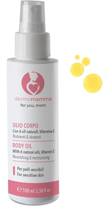 DERMOMAMMA Huile Corps Sèche - 100ml - Pour la Peau Pendant la Grossesse et l'Allaitement avec des Ingrédients Sûrs et Efficaces contre les Vergetures, Raffermissants, Hydratants et Tonifiants