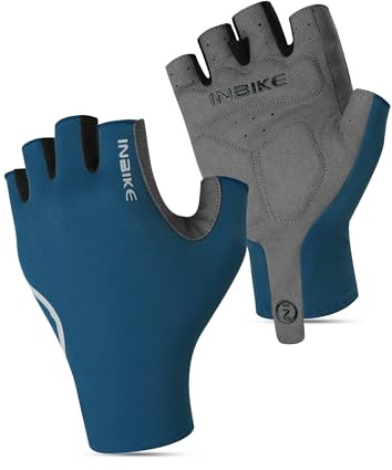 INBIKE Fahrradhandschuhe Sommer Halbfinger Atmungsaktiv Elastizität Rennrad 3mm SDR rutschfeste Polsterung Reflektierende Radhandschuhe MTB Handschuhe Kurz Herren Damen