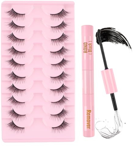 Poiuyoiu Demi-Cils Cils Oeil de Chat Vaporeux Kit de Faux Cils Moelleux avec Colle pour Cils et Dissolvant 3/4 Cils de Cluster de Coin Faux Cils Réutilisables Faux Cils de Vison Naturels 10 Paires