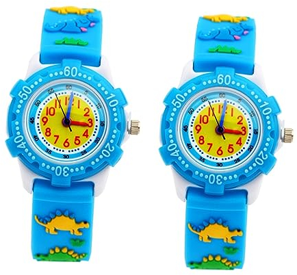 LIFKOME 2pièces Montre Dinosaure Silicone Garçon Fille Montre Étanche à Quartz Cartoon pour Garçons Et Filles Bleu