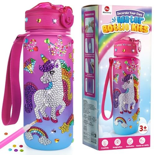 Mocoosy Kids Water Bottles Decorate Kit, Girls Birthday Presents,Mermaid Unicorn Gifts for 5 6 4 7 8 9 Year Old Girls Toy Arts Crafts for Kids Age 3-12,Diamond Painting Art Gem Stickers Craft for Girl
