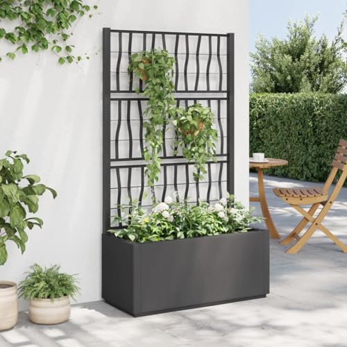 Juroupi Pflanzkübel mit Rankgitter PflanzküBel Mit Rankgitter Spalier Rankgitter Blumenkasten Mit Rankgitter Dunkelgrau 80x36x140 cm PP