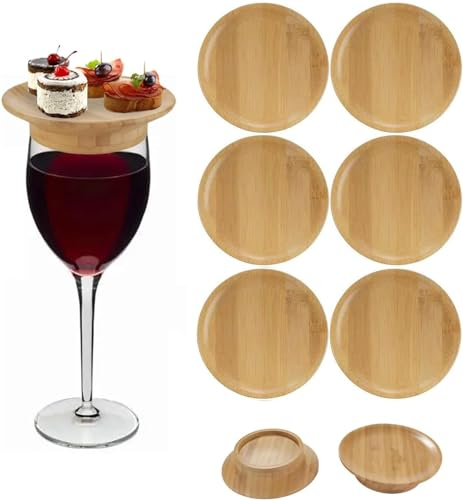 Wine Glass Charcuterie Topper, Dual Use Wine Glass Topper, Wine Glass Topper Coasters Plate, Wine Glass Charcuterie Board Topper for Appetizer Plates & Desserts (Size : 6PCS)