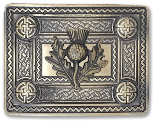 Kilt Emporium Kilt-Gürtelschnalle mit Distelwappen, elegantes schottisches Design, Antikes Finish, 3.75 x 2.75