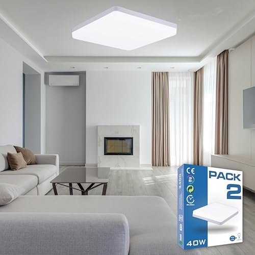 HYBEC - Plafón LED Rectangular de Techo, Cuadrado de Superficie, para Cocina, 40W (Pack 2)