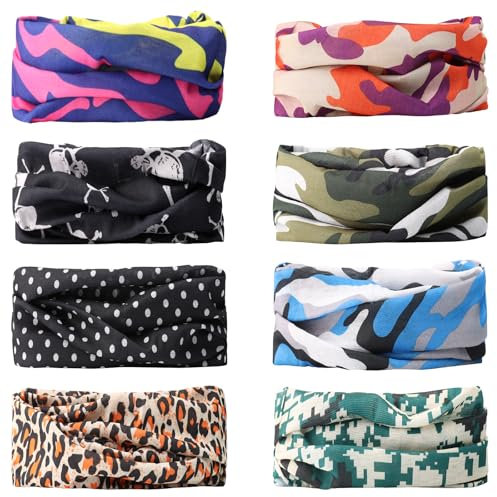 8 Stück Outdoor Multifunktionstuch, Gedruckt Bandanas Multifunktionstuch, Verstellbare Wahl Kopftuch, Elastischer Sport Nahtlose Schal, Komfortabel Unisex Schlauchtuch für Yoga Reiten Motorradfahren