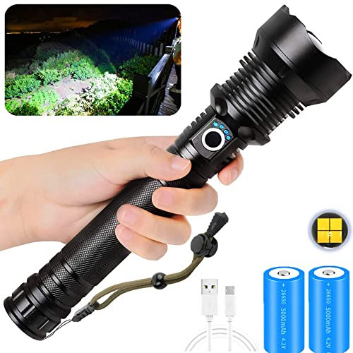 QWAXTRIW RechargeableXHP 90.2 LED Tactical Flashlight, 90000 Lumens Super Bright 3 Modes Zoomable, IP65 Waterproof, Most Powerful for Emergency Camping Hiking Fishing (P70)