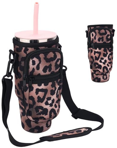 Gosknor Bechertasche für Stanley 40/30oz Tumbler, Wasserflaschen-Tragetasche mit Verstellbarem Schultergurt und Handytasche Stoff Cup Tasche für Stanley Cup-Zubehör (Gelb)