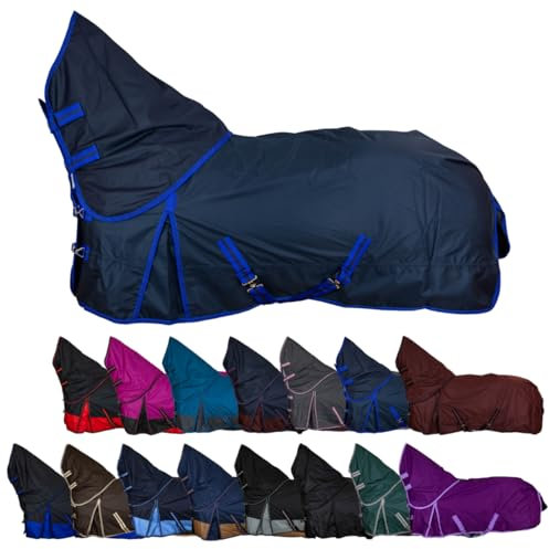 RL24 - Weidedecke Full Neck Basicline 600D Polarfleecefutter – als Regendecke & Übergangsdecke – wasserdichte Outdoordecke mit Kreuzbegurtung – Pferdedecke in Dunkelblau – Größe 155cm
