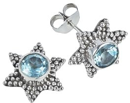 Ohrstecker 925 Silber Blau Topas hellblauer Stein Edelstein Ohrringe echt Silber Damen Sterling Silber Stecker Geschenk (MOS-104-62)