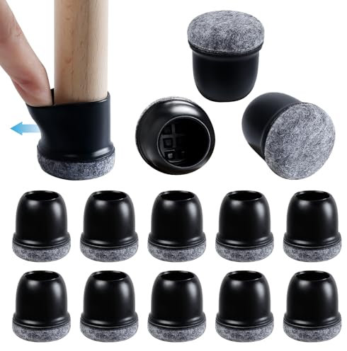 RCHYFEED Lot de 24 capuchons de protection de sol en silicone pour pieds de chaise avec patins en feutre pour protéger les sols en bois dur contre les rayures, noir, 2,5 cm