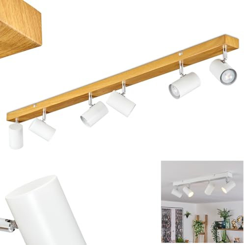 HOFSTEIN Deckenleuchte Gesteira, 6-flammige Deckenlampe aus Metall in Holzoptik/Chrom/Weiß, Leuchte im modernen Design m. verstellbaren Schirmen, GU10, Esszimmer, Wohnzimmer, Küche, Schlafzimmer, Flur