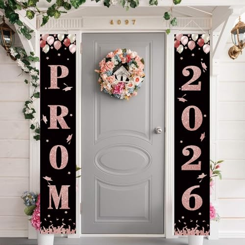 Jiudungs Schwarz und Rosa Abschlussball 2025 Dekoration Outdoor Abschlussball 2025 Veranda Tür Banner 2025 Abschlussfeier Abschlussball Nacht Dekorationen und Zubehör für Party