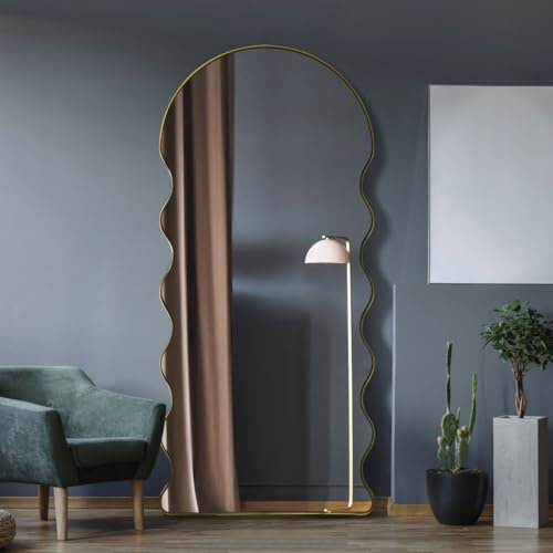 MirrorOutlet The Fluctus - Gold Metal Wavy Tray Frame Arch Topped Wall Mirror 71 X 31 (180CM X 80CM) Silvered Mirror Glass. Extra Large
